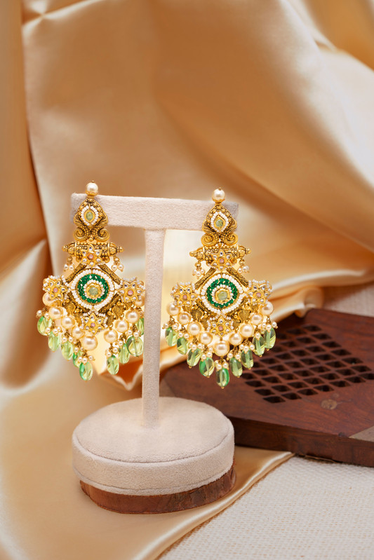 Regal Emerald and Pearl Chandbalis